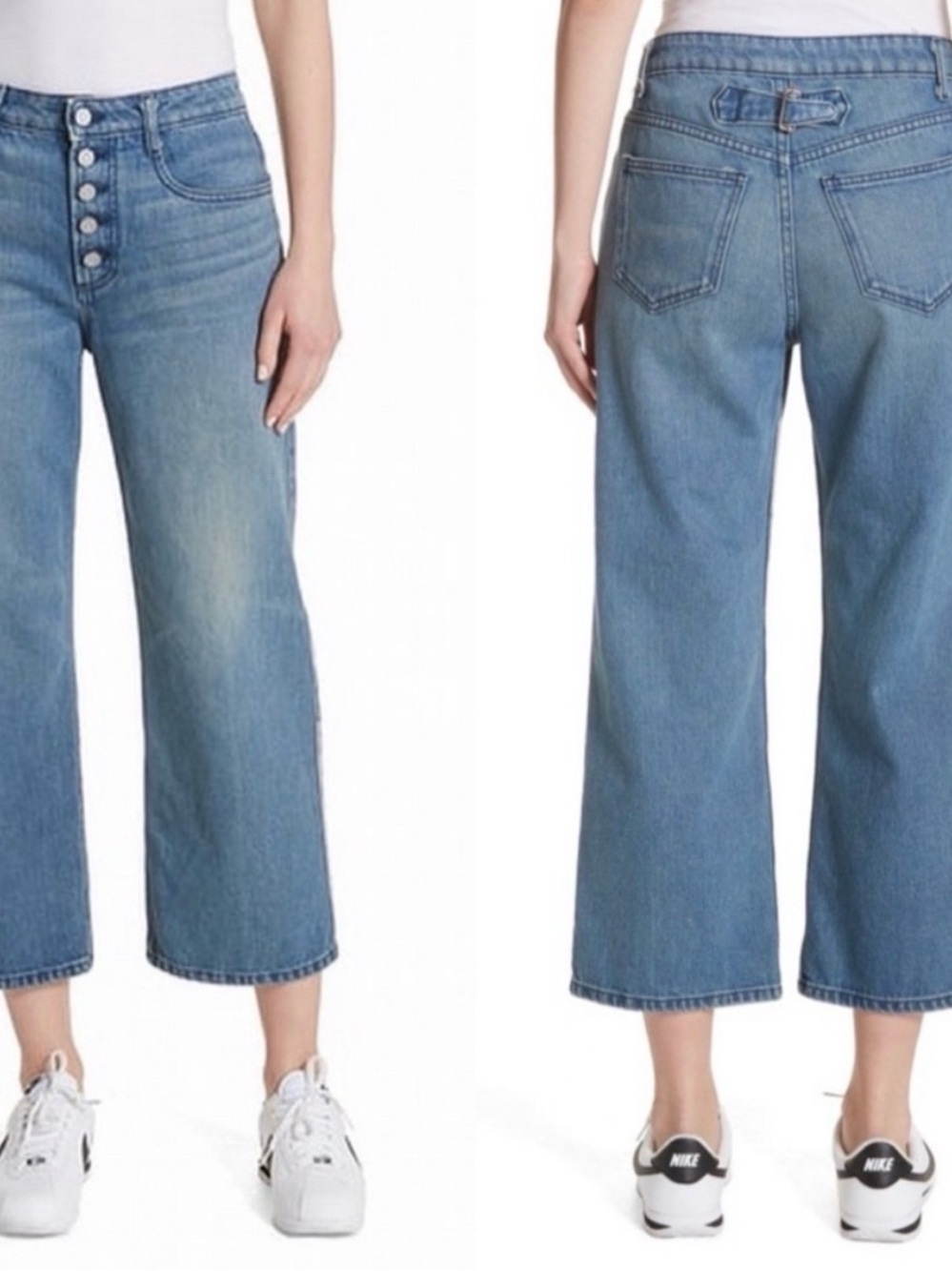 ALC Button Fly Cropped Wide Leg‎ Medium Wash Jeans Womens 10